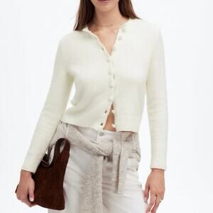 Madewell Cotton Blend Covered Button Front Cardigan Winter White Size S